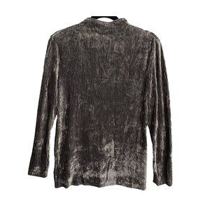 Vtg BASILE 28 Women Velour Pullover‎ Rib Mock Neck Zip Back Top Sz M Gray 25-11
